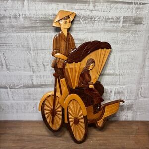 Vintage Carved Wood Rickshaw Ride Wall Art